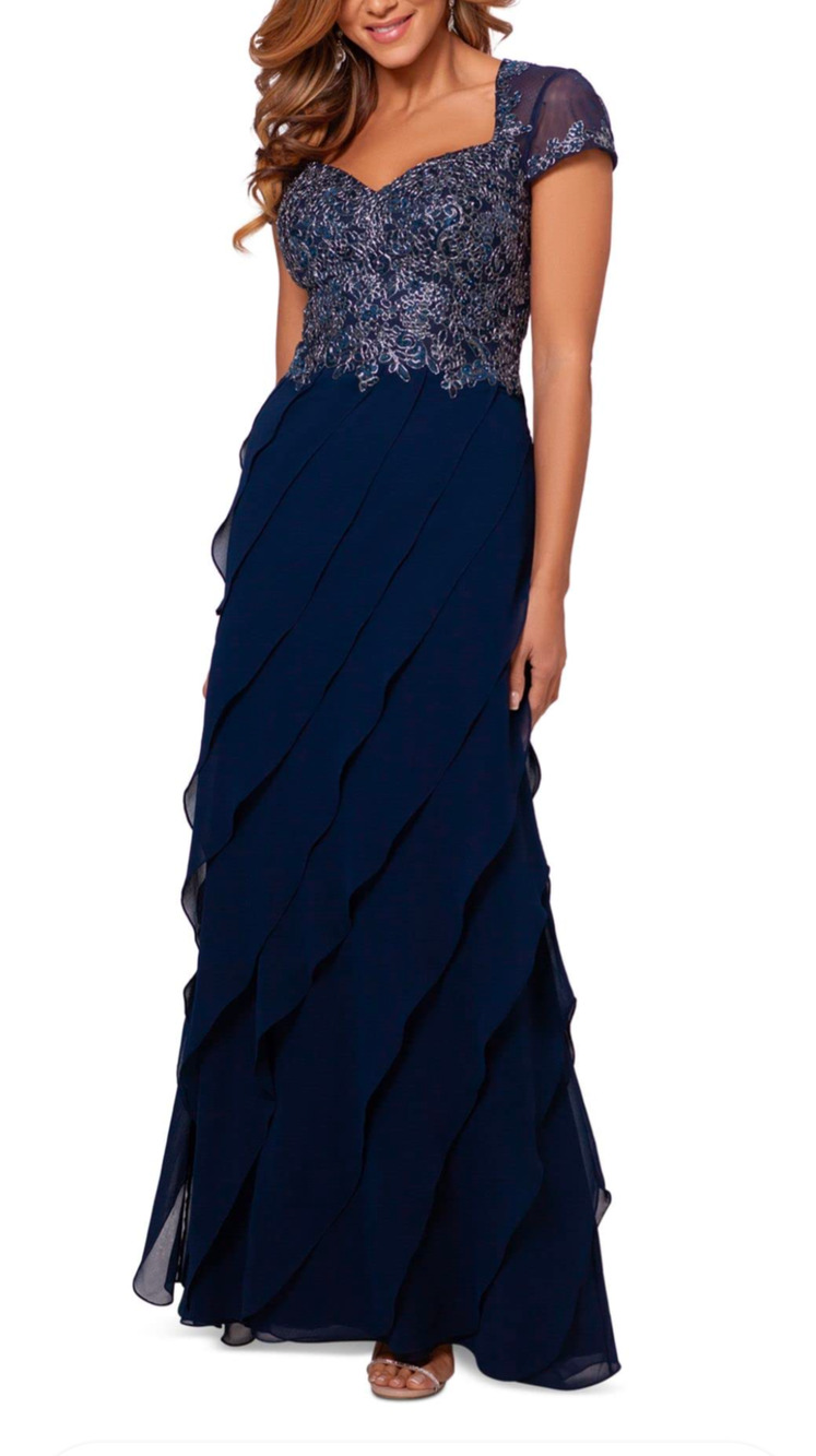 NWT Xscape Womens Chiffon Embellished Layered Ruffled Evening Dress size 12